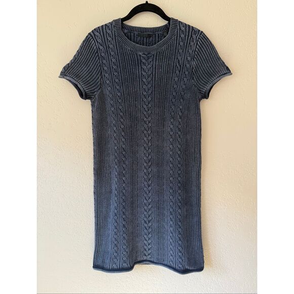 ATM Stone Washed Cable Knit Mini Sweater Dress - Picture 3 of 9